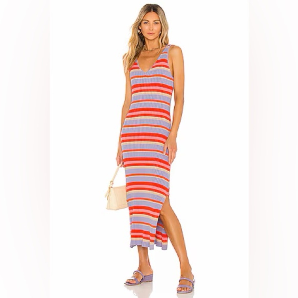 SEAFOLLY size L Sun Dancer Knit Dress in Chili midi stripe ribbed tank